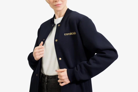 Бомбер унисекс, темно-синий, лого золото